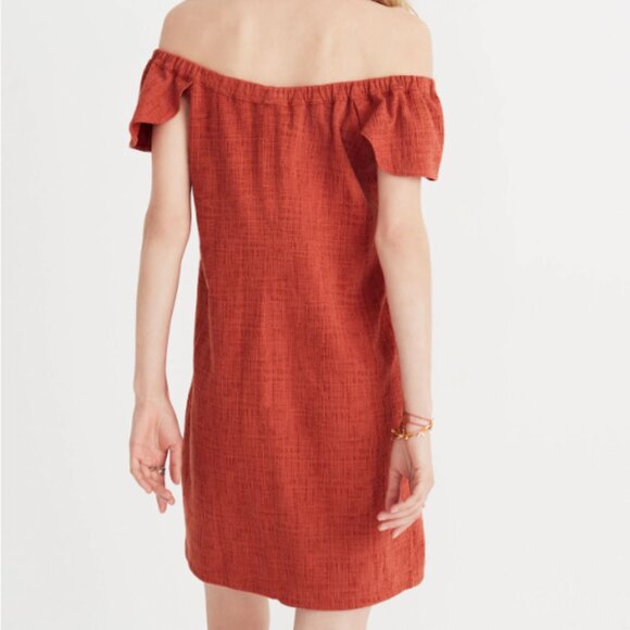 Madewell Texture & Thread Off-The-Shoulder Dress Size Large Burnt Orange. - Picture 2 of 9